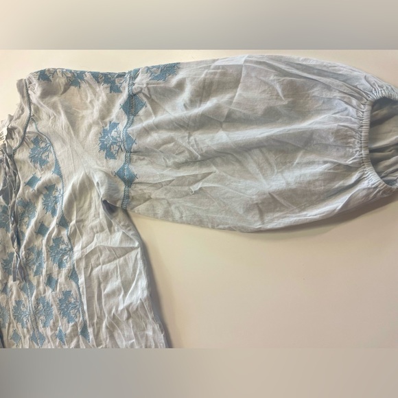 Gerard Darel Esther Printed Embroidered Light Blue Cotton Blouse sz 1 - Picture 5 of 10